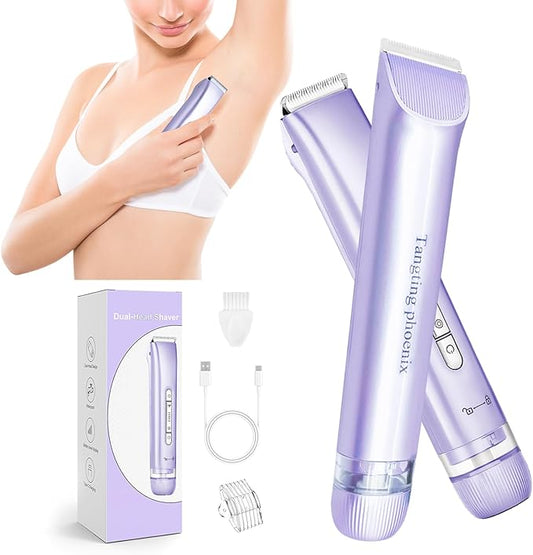 2-in-1 Electric Shaver & Bikini Trimmer for Women-Painless Electric Razor for Face,Body & Intimate Areas,Cordless Wet/Dry Shaver with Dual Blades,Waterproof for Shower&Travel(Purple)-GlimoraGlow