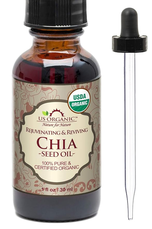 US Organic Chia Seed Oil, Certified Organic, Pure & Natural, Cold Pressed Virgin, Unrefined, Sourced from Paraguay, in Amber Glass Bottle w/Glass Eyedropper (1 oz (30 ml))-GlimoraGlow