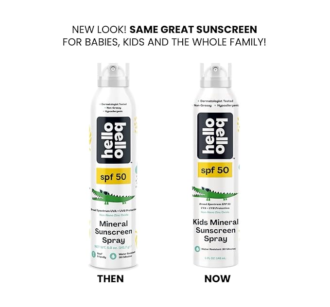 Hello Bello SPF 50 Kids Mineral Sunscreen Spray, Hypoallergenic Broad Spectrum UVA and UVB Protection, Reef Friendly and Water Resistant, 5 oz-GlimoraGlow