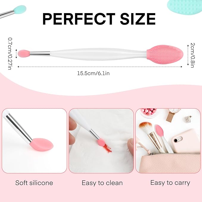 Unaone Lip Scrub Brush - 2 PCS Dual-ended Lip Scrubber Exfoliator and Silicone Lip Brush, 3-in-1 Silicone Lip Scrub Tool Lip Mask Applicator, Gentle Exfoliator & Applicator for Soft-GlimoraGlow
