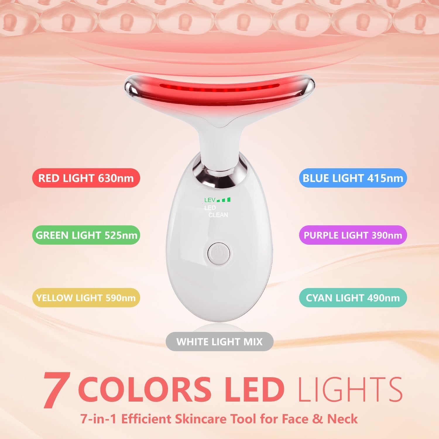 2025 New Face and Neck Massager Tool, 7 Colors LED Womens Skin Care Facial Massager for Skin Rejuvenation, Lifting, Toning, Glow Boost-White-GlimoraGlow