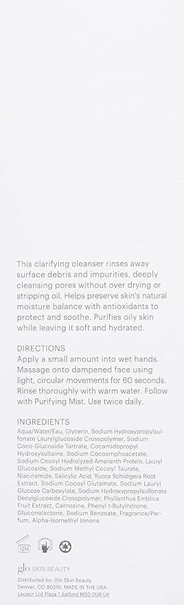 Glo Skin Beauty Purifying Gel Cleanser - Salicylic Acid + Niacinamide Face Wash Balances Skin, Targets Clogged Pores, Excess Oil & Breakouts - Gently Exfoliates & Minimizes Appearance of Fine Lines-GlimoraGlow