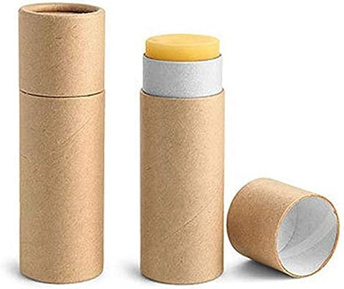 12 Pcs 0.3 Oz Paperboard Lip Balm Tubes 10ml Empty Cardboard Krafts Tubes Lipstick Tube Refillable Lip Gloss Container Solid Perfume Tubes Chapstick Container for DIY Cosmetic Samples Deodorant(Brown)-GlimoraGlow