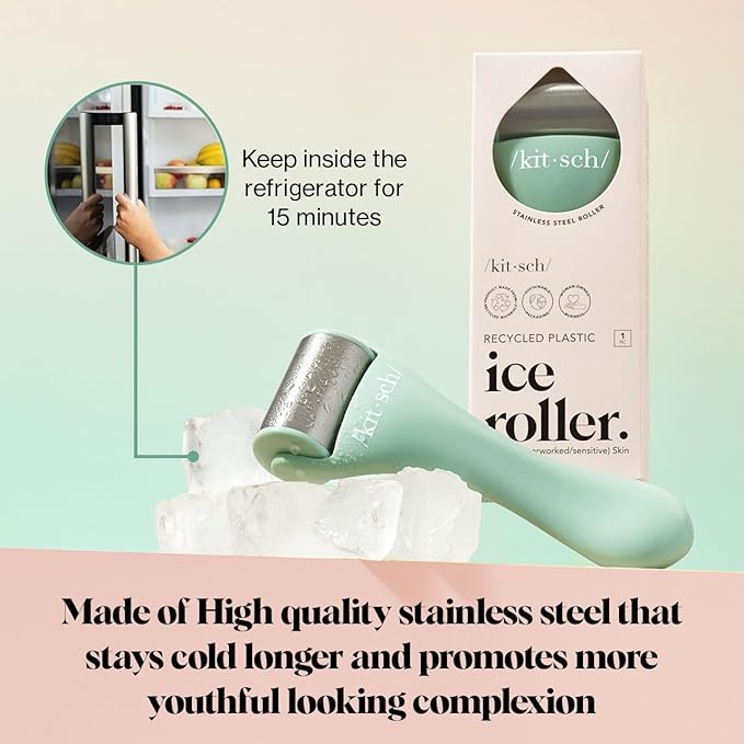 Kitsch Ice Roller for Face – Stainless Steel Face Ice Roller to Reduce Puffiness, Redness & Headaches – Cooling Facial Roller for Skin Care, Irritation Relief & Spa-Like Experience at Home - Mint-GlimoraGlow