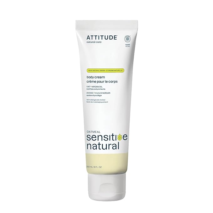 ATTITUDE Body Cream for Sensitive Skin with Oat, EWG Verified, Dermatologically Tested, Vegan, Argan Oil, 8 Fl Oz-GlimoraGlow