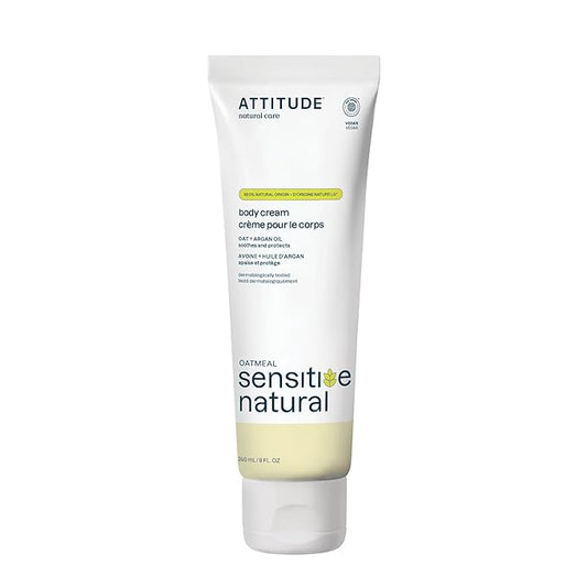ATTITUDE Body Cream for Sensitive Skin with Oat, EWG Verified, Dermatologically Tested, Vegan, Argan Oil, 8 Fl Oz-GlimoraGlow