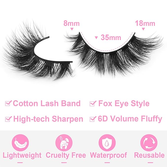Mink Lashes False Eyelashes Wispy 3D Volume Cat Eye Faux Mink Eyelashes Natural Look 18mm Strip Eyelashes Pack 7 Pairs by Kiromiro-GlimoraGlow