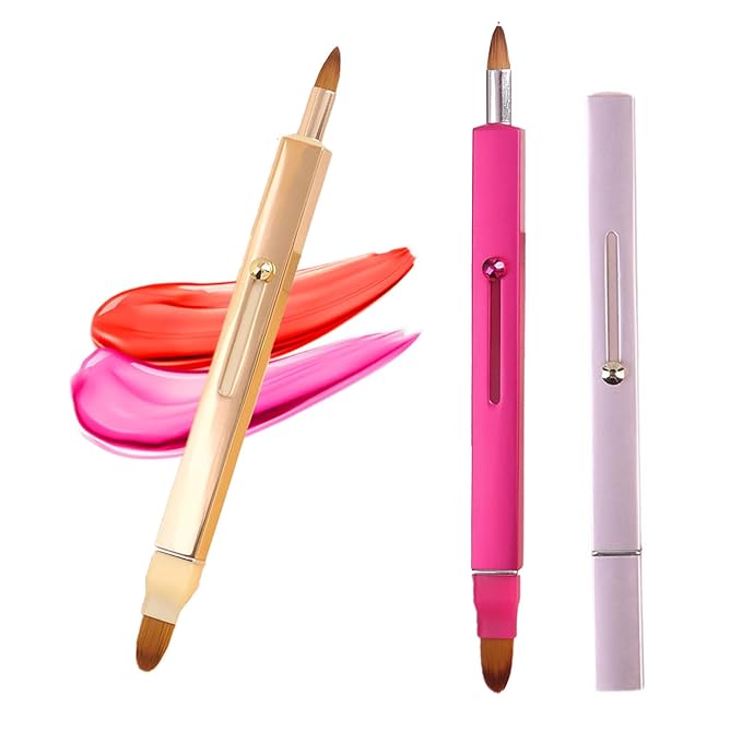 Lip Applicator Brush - 3 Pack Exquisite Professional Dustproof Retractable Lip Brush - Makeup Lipstick Lip Gloss Applicators (Pink Red Gold)-GlimoraGlow