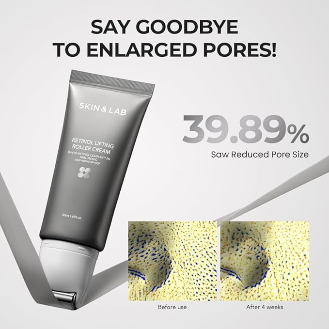 [SKIN&LAB] Retinol Lifting Roller Cream with Massage applicator, Vegan Anti Aging Face and Neck Cream for Reduce Wrinkles and Fine Line, For Face, Neck, Décolleté Wrinkle Care, 1.69 fl. oz.-GlimoraGlow