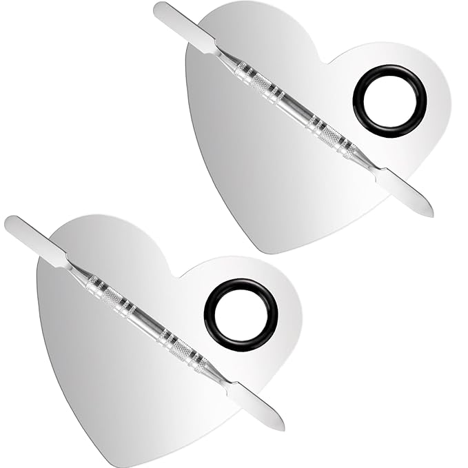 2 Pcs Stainless Makeup Mixing Palette,Tool for Mixing Foundation Nail-Art,Palette with A Stick,Storage Bag,Beauty Salon Color Cream Mixing Palette,Makeup Artist,Makeup Enthusiast (Heart Shaped)-GlimoraGlow