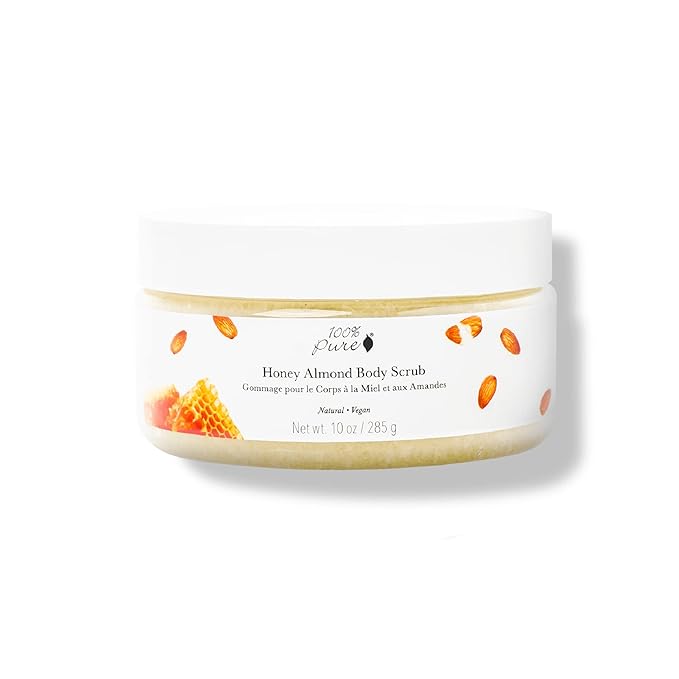 100% PURE Honey Almond Body Scrub Exfoliating Deep Clean with Sea Salts & Nourishing Oils - Natural Deeply Moisturizing Skincare - Vibrant Radiant Skin Restore & Pore Cleanse - Vegan - 10oz-GlimoraGlow