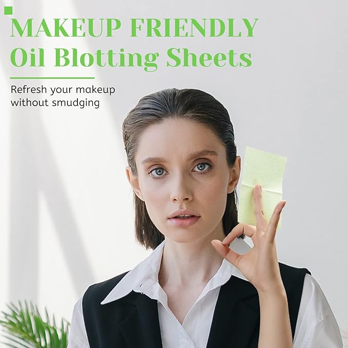 Oil Blotting Sheets for Face - Green Tea,26% Larger,6pk/600 Natural Blotting Paper for Oily Skin,Makeup Friendly Oil Absorbing Sheets,Easy To Grab One-GlimoraGlow