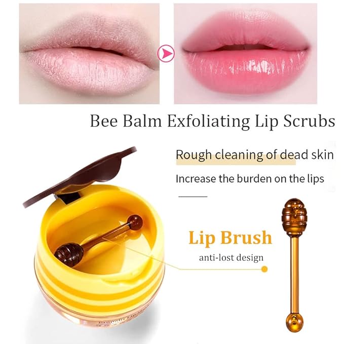 2 PCS Bee Lip Balm Honey Lip Balm Pot,Lip Exfoliating Lip Mask Hydrating & Prevention Dry and Cracked Lip Scrubs Exfoliator, Honey Lip Sleeping Mask Fade Lip Lines Bee Lip Balm-GlimoraGlow