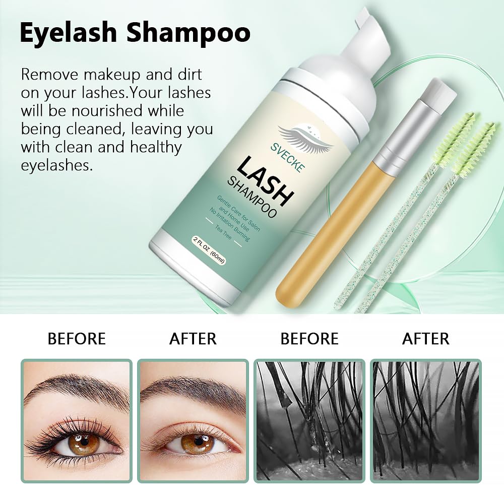 Lash Shampoo Kit Eyelash Extension Cleanser, Eyelash Shampoo for Lash Extensions, Lash Cleaner Eyelid Foam Cleaning Kit for Salon Home Use (Tea Tree)-GlimoraGlow