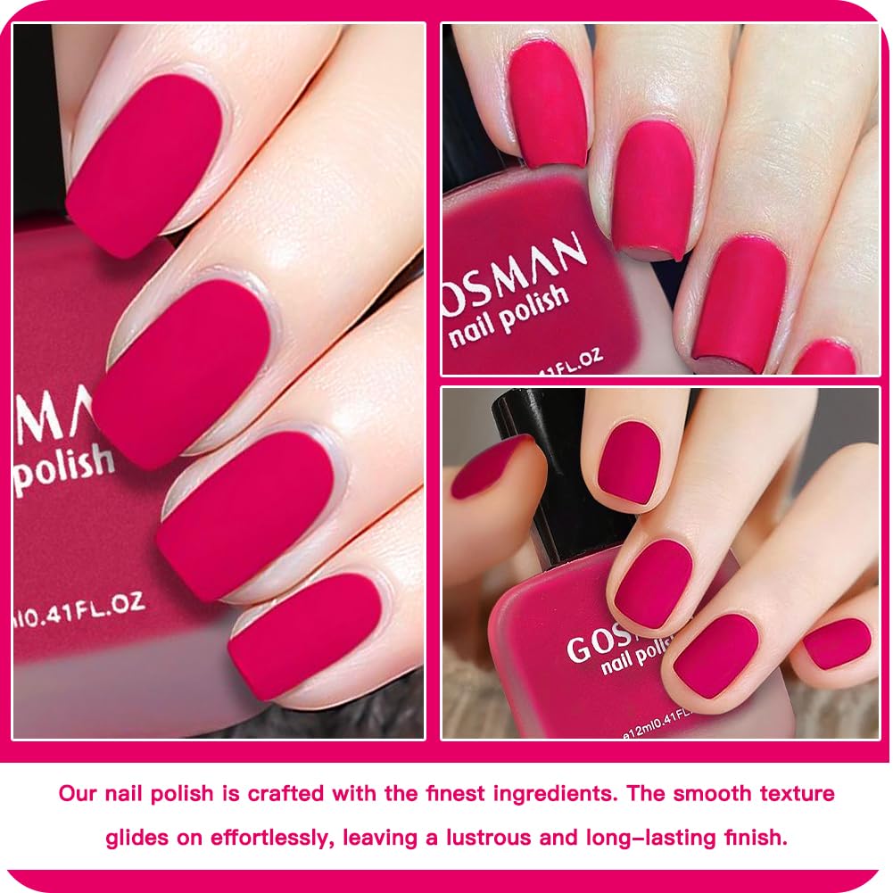 12ml Hot Pink Matte Nail Polish, Quick Dry Nail Lacquer for Nail Art Varnish, Mist Effect Matte Finish Velvet Nail Polish, 0.41 fl oz (Hot Pink, 0.41 fl oz)-GlimoraGlow