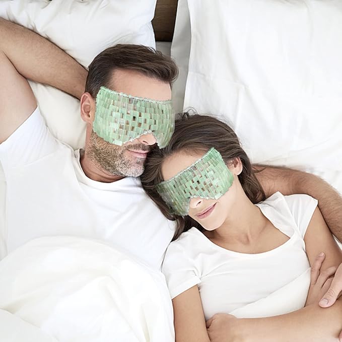 Jade Eye Mask, gemshan 2 Pcs Stone Eye Mask Hot or Cold Use, Green Jade Facial Eye Sleeping Mask-GlimoraGlow