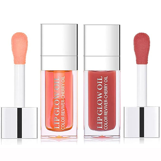 2 Set Lip Oil Hydrating Tinted Lip Balm, Plump Lip Gloss Lip Care Transparent Toot Lip Oil Tinted, Fresh Texture & Non-sticky, Nourishing Repairing Lightening Lip Lines Lip Care Products (Pink / Rosewood)-GlimoraGlow