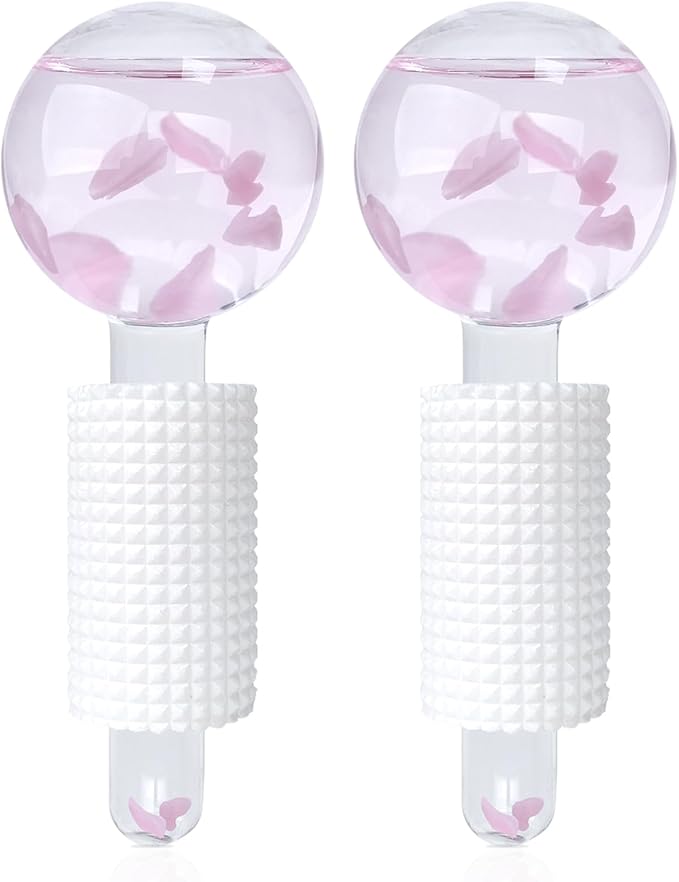 Ice Globes & Ice Roller for Face and Eyes - Facial Massage Tools for Skin Care, Reduce Wrinkles & Puffiness, Cooling Globes & Roller Ball for Glowing Skin 2PCS (Pink)-GlimoraGlow