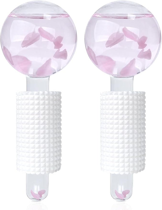 Ice Globes & Ice Roller for Face and Eyes - Facial Massage Tools for Skin Care, Reduce Wrinkles & Puffiness, Cooling Globes & Roller Ball for Glowing Skin 2PCS (Pink)-GlimoraGlow