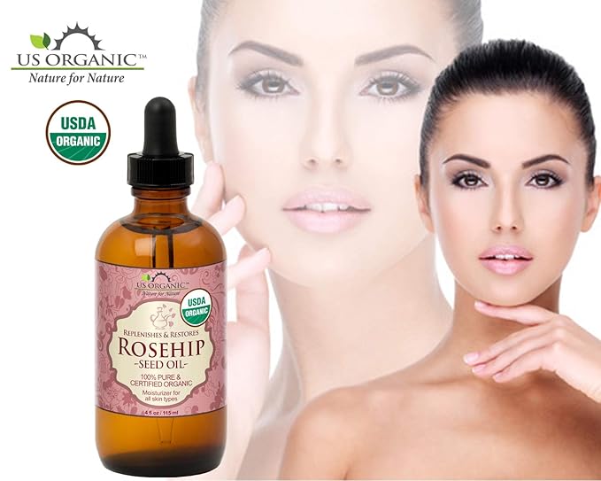 US Organic Rosehip Seed Oil, USDA Certified Organic, Cold Pressed, Virgin Organic, Amber Glass Bottle and Glass Eyedropper for Easy Application - 4 oz (115 ml)-GlimoraGlow
