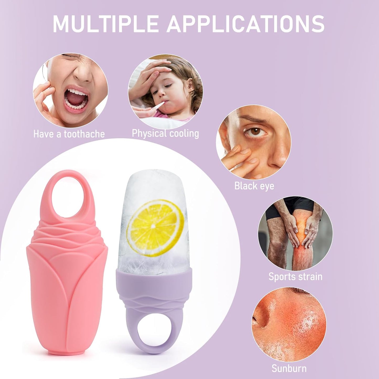 3 Pcs Facial Ice Roller Silicone Mold Reusable for Face Women and Eye Neck Cold Skin Care Tools Freezer De Puff Eye Bags Reduce Migraine Pain Pink 2 + Purple 1-GlimoraGlow