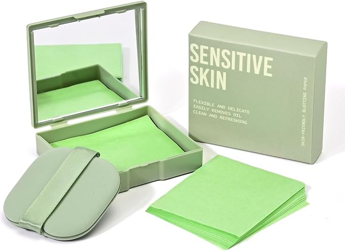 KYDA 200 Sheets Oil Blotting Paper with Mirror and Puff, Refills Included, Face Oil Absorbing Sheets, Oil Control Paper, Absorb Excess Oil, Makeup Friendly-GlimoraGlow