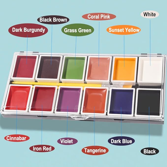 12 Colors Alcohol Activated Makeup Palette Set with Mimic Wound Sponge Makeup Egg for SFX Makeup Halloween Makeup-GlimoraGlow