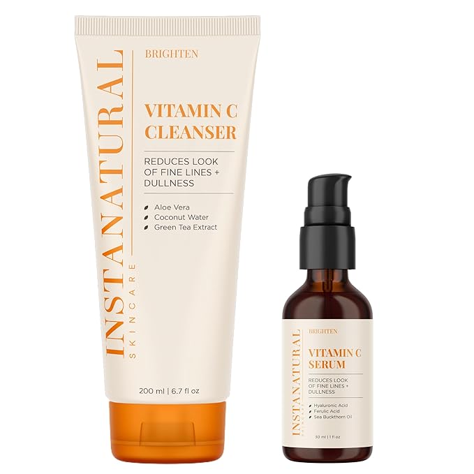 InstaNatural Vitamin C Cleanser and Serum Kit, Brightens and Reduces Signs of Aging, Fine Lines and Wrinkles, with Botanical Extracts-GlimoraGlow