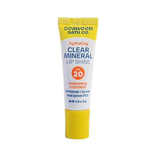 Seaweed Bath Co. Hydrating Clear Mineral Lip Shine SPF 20 Sunscreen Zinc Oxide Lip Balm, 0.28 Oz, Moisturizing Care for Dry, Chapped Lips-GlimoraGlow
