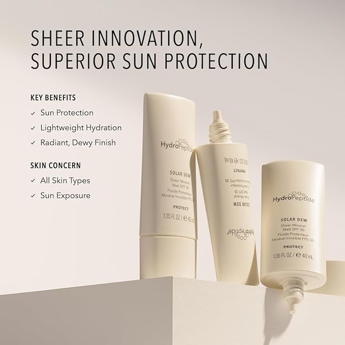 HydroPeptide Solar Dew Sheer Mineral Melt SPF30 Facial Moisturizer, Sunscreen & Primer, 1.35 Ounce-GlimoraGlow