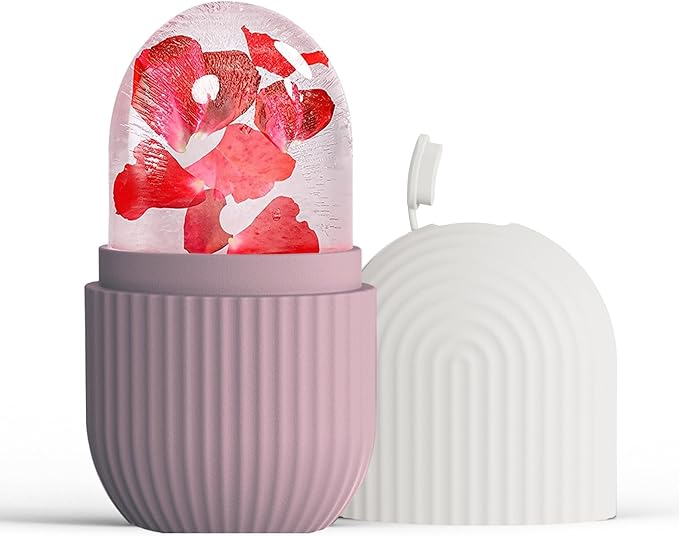 XHJRI Ice Face Roller Massager,Ice Cube Roller for Face, Eyes and Neck Naturally Conditioning and Skin Care,De-Puff Eye Bags,Reduce Migraine Pain,Reusable Massage Silicone Ice Mold (Brown)-GlimoraGlow