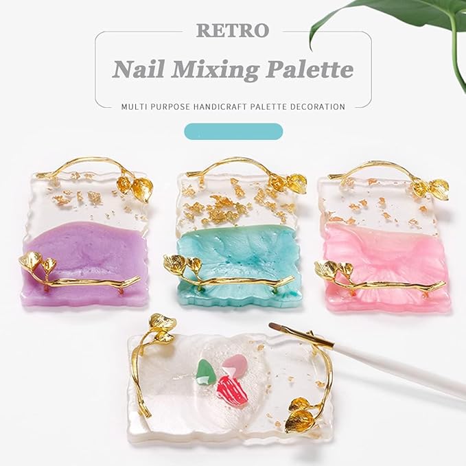 2023 Retro Nail Art Palette, Nail Painting Mixed Color Palette with Leaves Handle, Nail Holder Gel Color Makeup Display Board Pallet (White)-GlimoraGlow