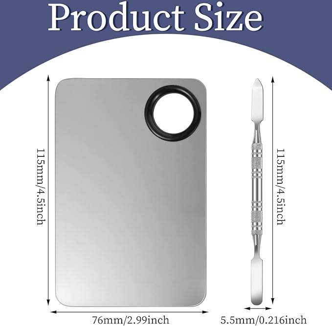 2 in 1 Set Makeup Mixing Palette, Stainless Steel Foundation Palette with Spatula for Mixing Foundation Eye Shadow Eyelash Nail Art-GlimoraGlow