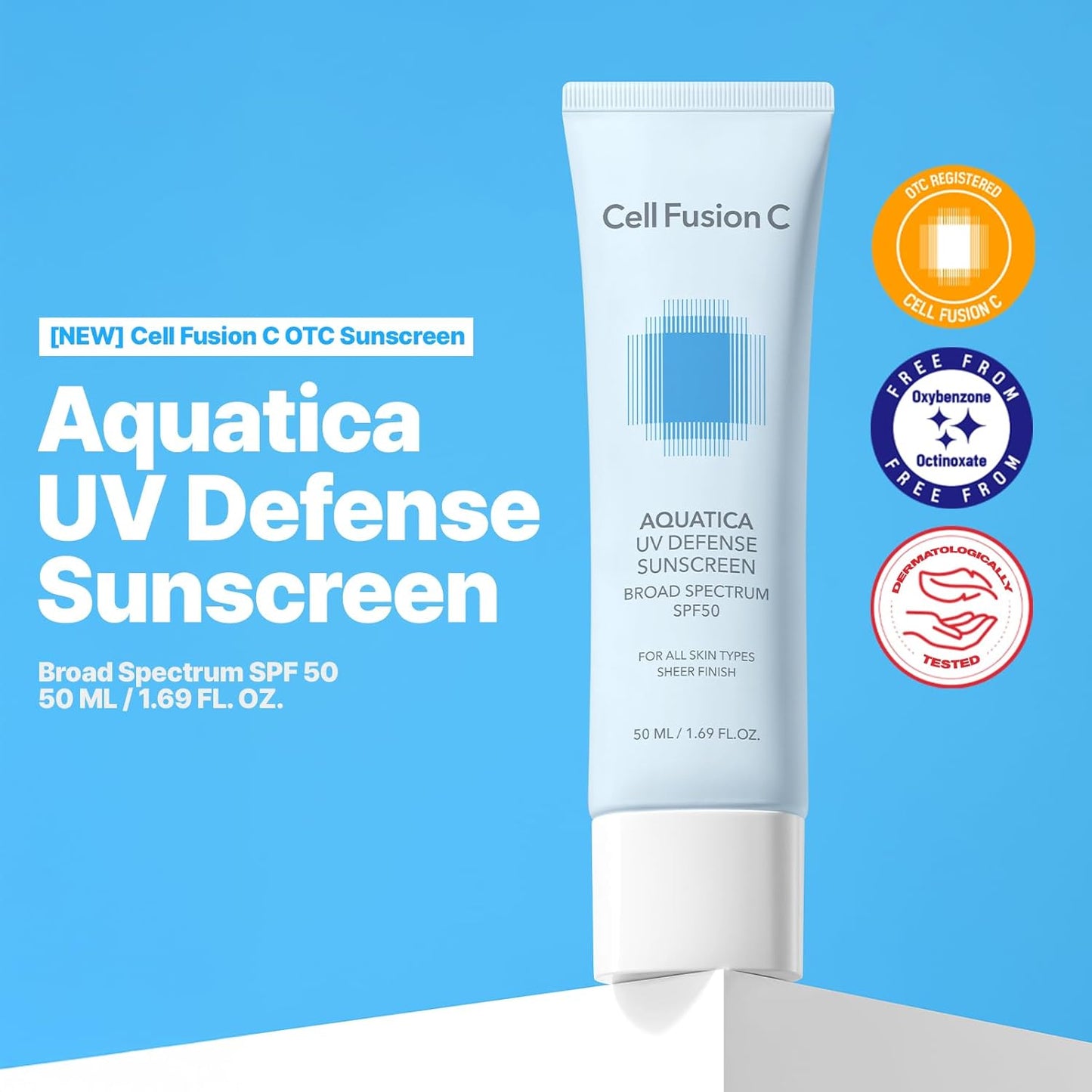 Cell Fusion C Aquatica UV Defense Face Sunscreen SPF 50, No White Cast, Hydrating SPF Moisturizer with PDRN, 50ml / 1.69 fl.oz-GlimoraGlow