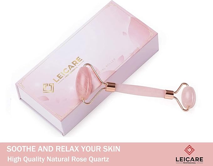 Jade Roller for Face - Rose Quartz Face Roller Skin Care - Stone Facial Roller, Face Massager for Women, Relieve Stress, Remove Wrinkles Eye Puffiness-GlimoraGlow