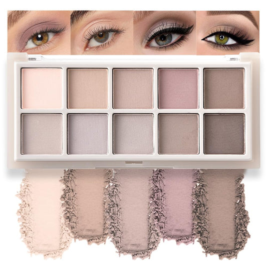 10 Color Matte Eyeshadow Palette | 10 Soft-Focus Matte Shades in Grey-Brown & Neutral Taupe | Silky Powder Blends Like Cream | Natural-Looking Nude Makeup for Mature Skin | Day to Night Wear-GlimoraGlow