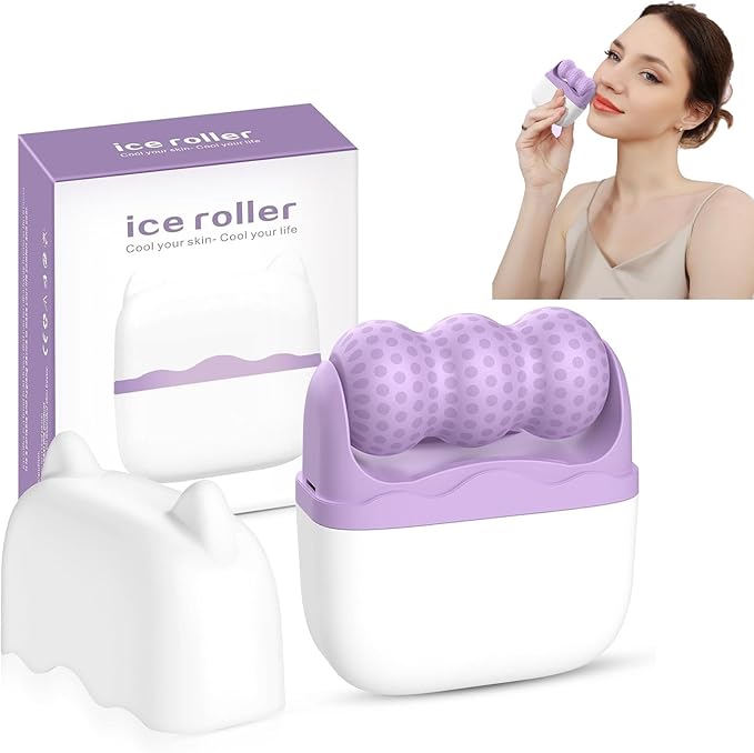 Ice Roller for Face Women - 2 in 1 Facial Ice Roller for Face & Eye Puffiness Relief, Gua Sha Facial Tools for Massage, Body Minor Cold Compress-GlimoraGlow