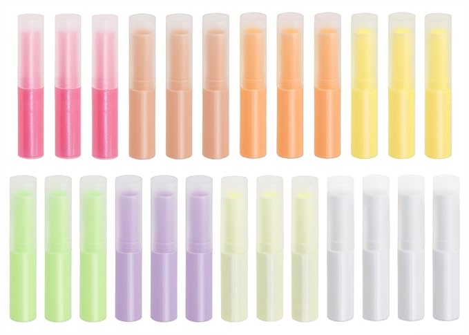 0.14oz Empty Flavored Lip Balm Container Tubes Plastic Homemade Moisturizing Lip Stick with Caps Bulk Fit for Women Adult DIY Making Supplies, 25 Count (Multicolor)-GlimoraGlow