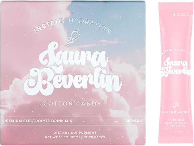 Instant Hydration Electrolytes Powder Packets - Cotton Candy Drink Mix - Zero Sugar - Keto, Vegan, Gluten-Free, Non-GMO - Boost Recovery, Brain Health, Muscle & Tissue Support- 30 Sticks-GlimoraGlow