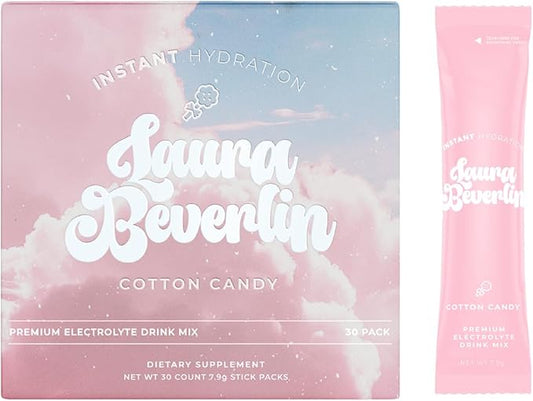 Instant Hydration Electrolytes Powder Packets - Cotton Candy Drink Mix - Zero Sugar - Keto, Vegan, Gluten-Free, Non-GMO - Boost Recovery, Brain Health, Muscle & Tissue Support- 30 Sticks-GlimoraGlow