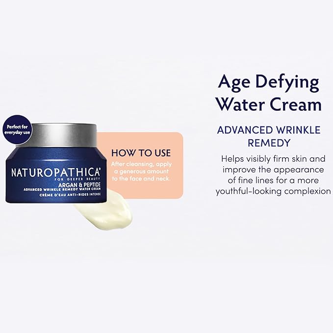Naturopathica Argan & Peptide Advanced Wrinkle Remedy Water Cream, Anti-Aging Daily Facial Moisturizer for Normal and Mature Skin, Firming Face Cream for Men and Women, 1.69 fl oz-GlimoraGlow