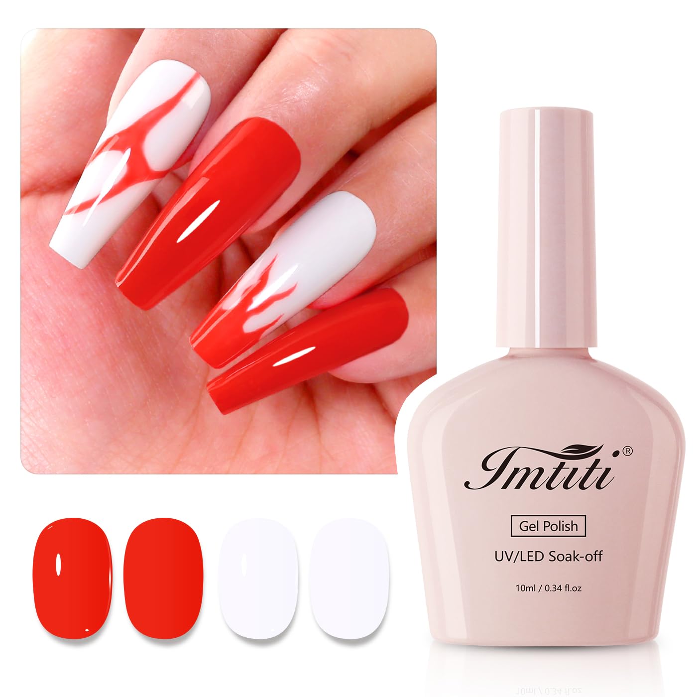 Imtiti Gel Nail Polish Kit, 2 Pcs 10ml Bright Red & White Colors Gel Polish Soak Off UV LED Spring Summer Red Gel Polish Nail Art Manicure Salon DIY Design Gel Nail Kit-GlimoraGlow