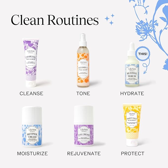 LilyAna Naturals Retinol Serum - Made in USA, Anti Aging Face Serum with Hyaluronic Acid and Vitamin E, Reduces Age Spots and Sun Damage, Promotes Collagen and Elastin (Retinol, 1oz)-GlimoraGlow