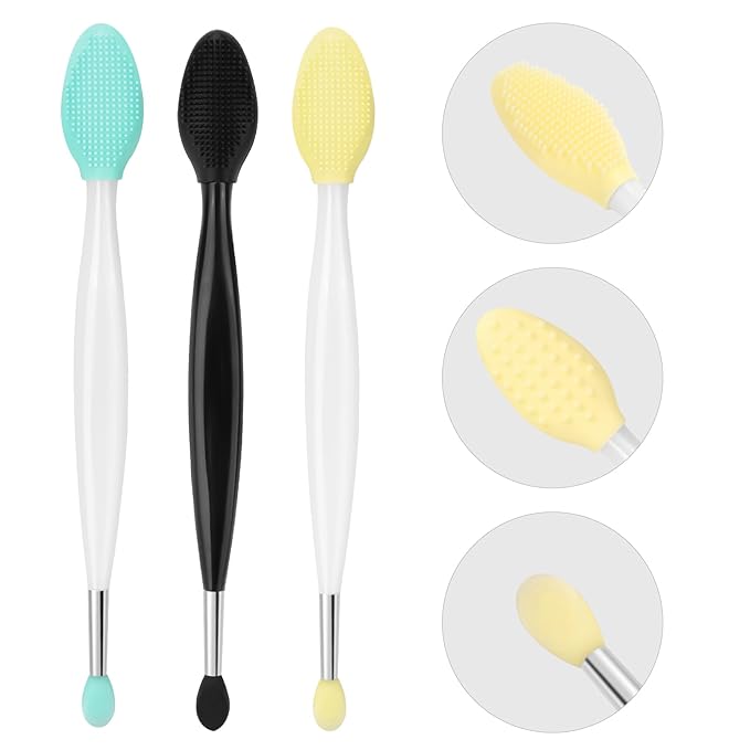 Unaone Lip Scrub Brush - 3 PCS Dual-ended Lip Scrubber Exfoliator and Silicone Lip Brush, 2-in-1 Silicone Lip Scrub Tool Lip Mask Applicator, Gentle Exfoliator & Applicator for Soft-GlimoraGlow