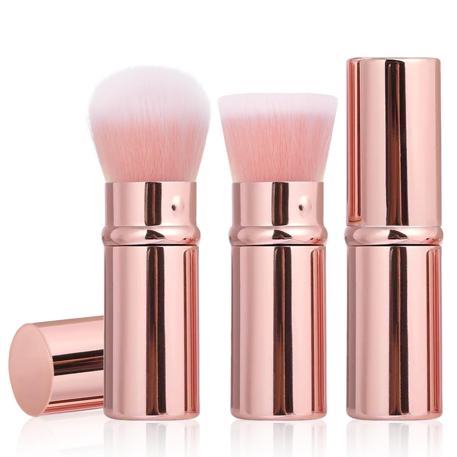 Makeup Brush 2 Pack, Retractable Travel Kabuki Powder Foundation Makeup Brush Face Blush Brushes for Blending Liquid, Blush, Bronzer, Buffing, Sunscreen,Flawless Cosmetics-GlimoraGlow