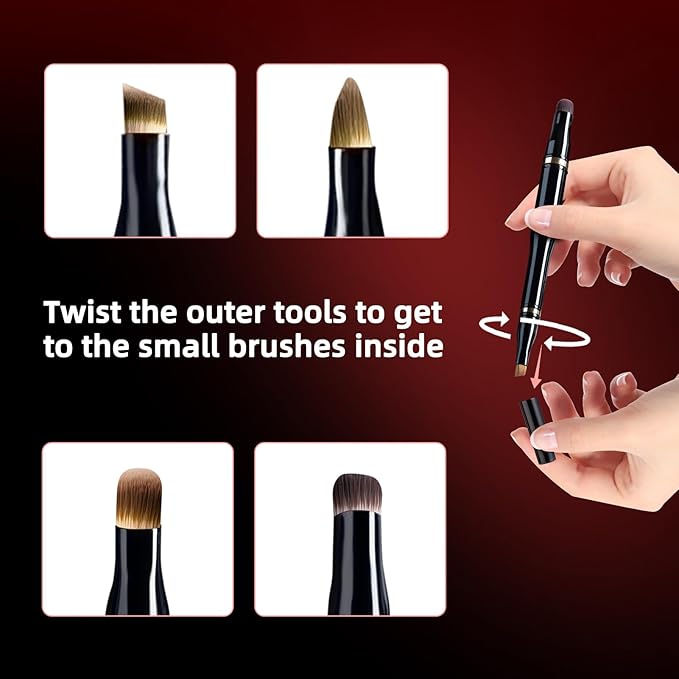 Unaone 4 in 1 Makeup Brush - Travel Lip Brush Eyebrow Brush Eyeshadow Brush Concealer Brush, Portable Multi-function Makeup Brushes-GlimoraGlow