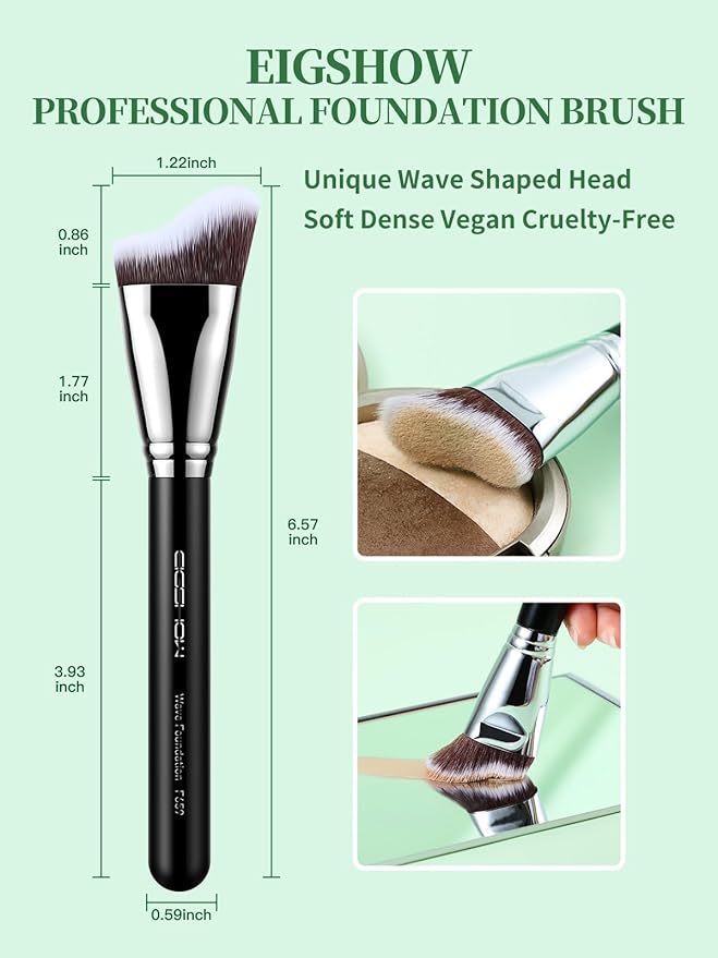 EIGSHOW Foundation Brush with Wave Shaped Head for Liquid, Cream, Powder Blending Cheekbones Jawline, Large Premium Dense Synthetic Bristles (F659)-GlimoraGlow