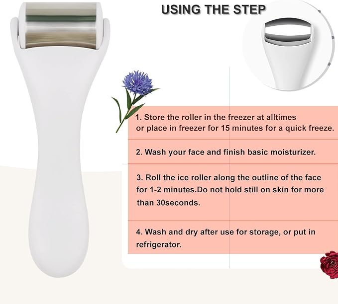 Ice Roller & Massager for Face & Eyes - Stainless Steel, 2 Pcs, Pain Relief, Dark Circles, Migraine (White)-GlimoraGlow