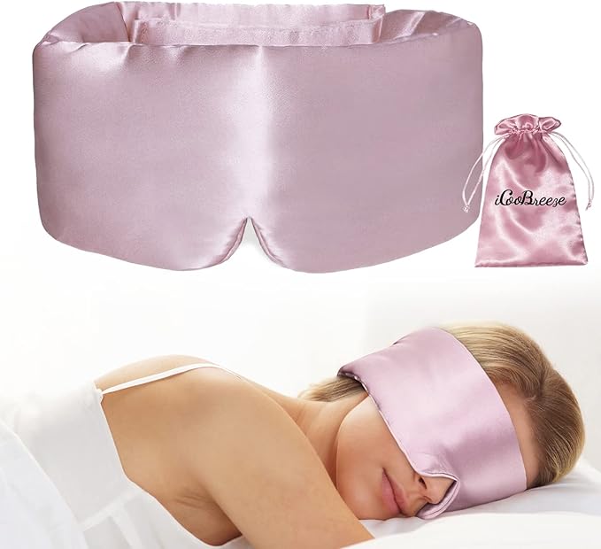 100% Natural Silk Eye Mask for Women Men, Soft Pressureless Cooling Blackout Eye Covers for Sleeping, Large Size Sleep Mask fits All Heads Adjustable, 1PC, Lotus Pink-GlimoraGlow