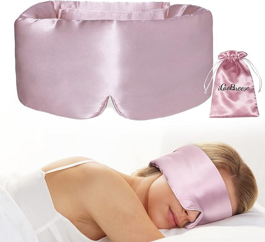 100% Natural Silk Eye Mask for Women Men, Soft Pressureless Cooling Blackout Eye Covers for Sleeping, Large Size Sleep Mask fits All Heads Adjustable, 1PC, Lotus Pink-GlimoraGlow